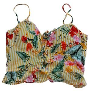 Floral striped padded cropped tank top.